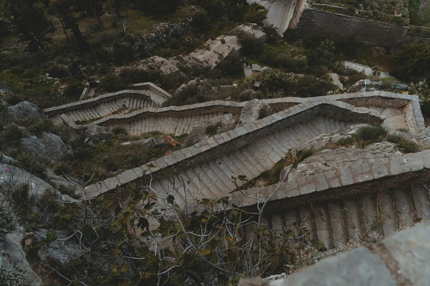 Narrow stone staircase in a Mediterranean old town